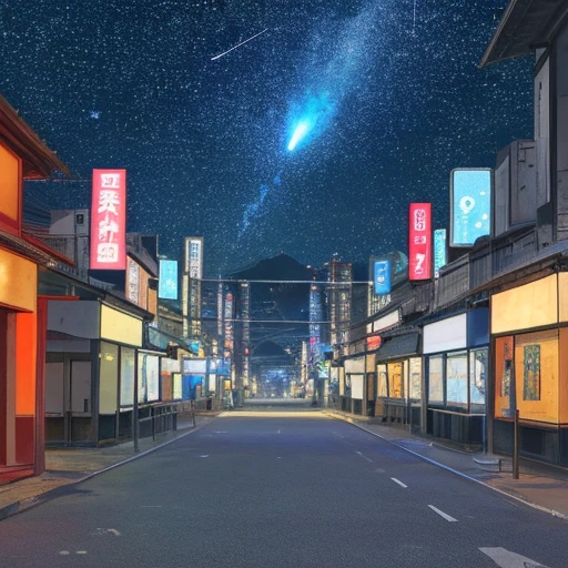 Japan,street,Not a single person,Neon,Starry Sky,meteor