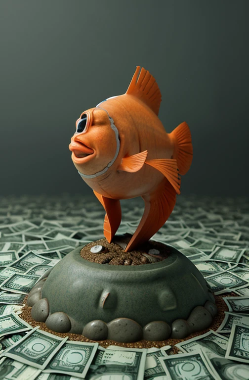 Nemo the crying fish on a mound of dollars 