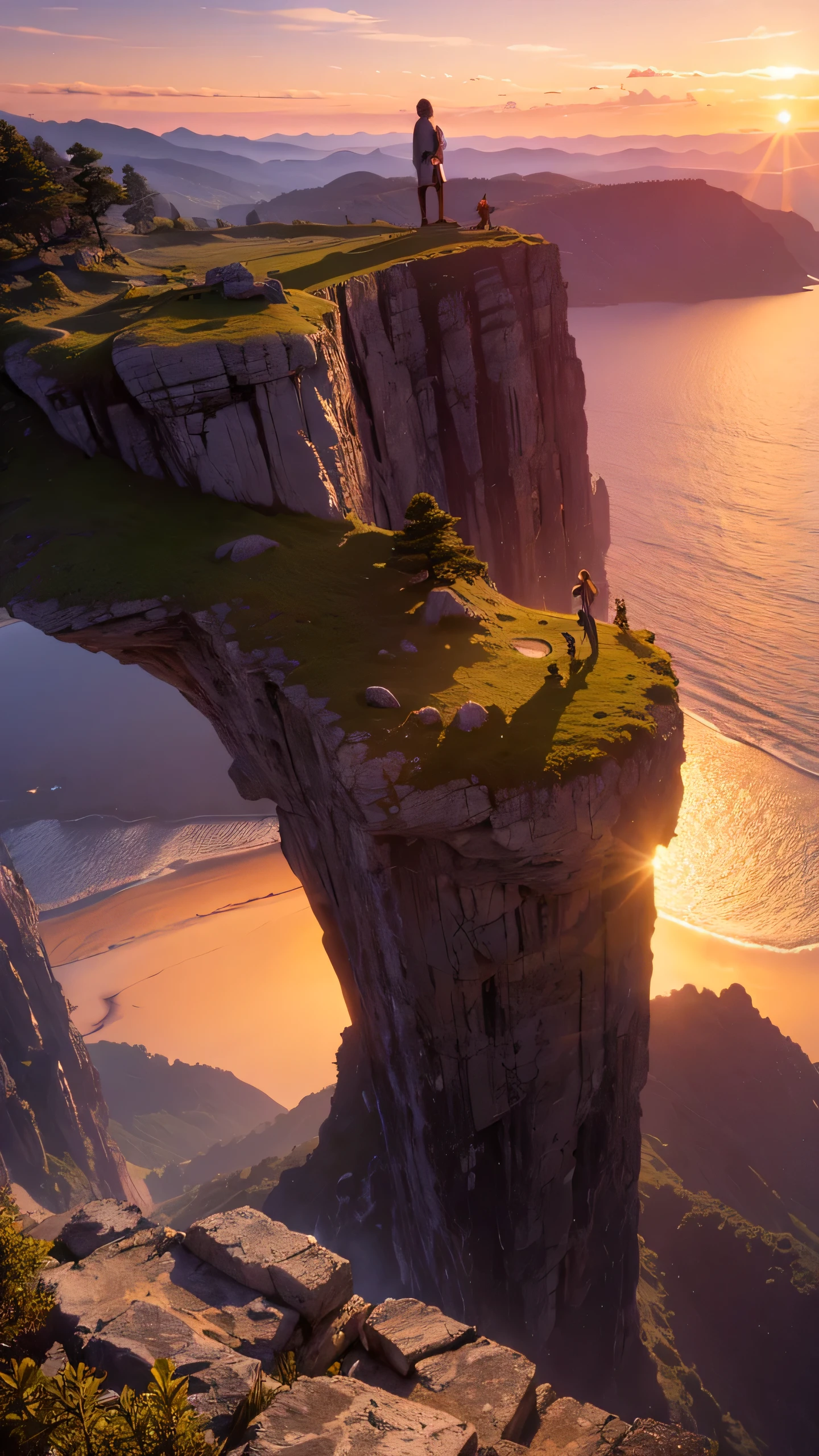 Highest quality,Fantasy,cliff,Sunset