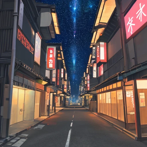 Japan，street，Not a single person，Neon，Starry Sky，meteor