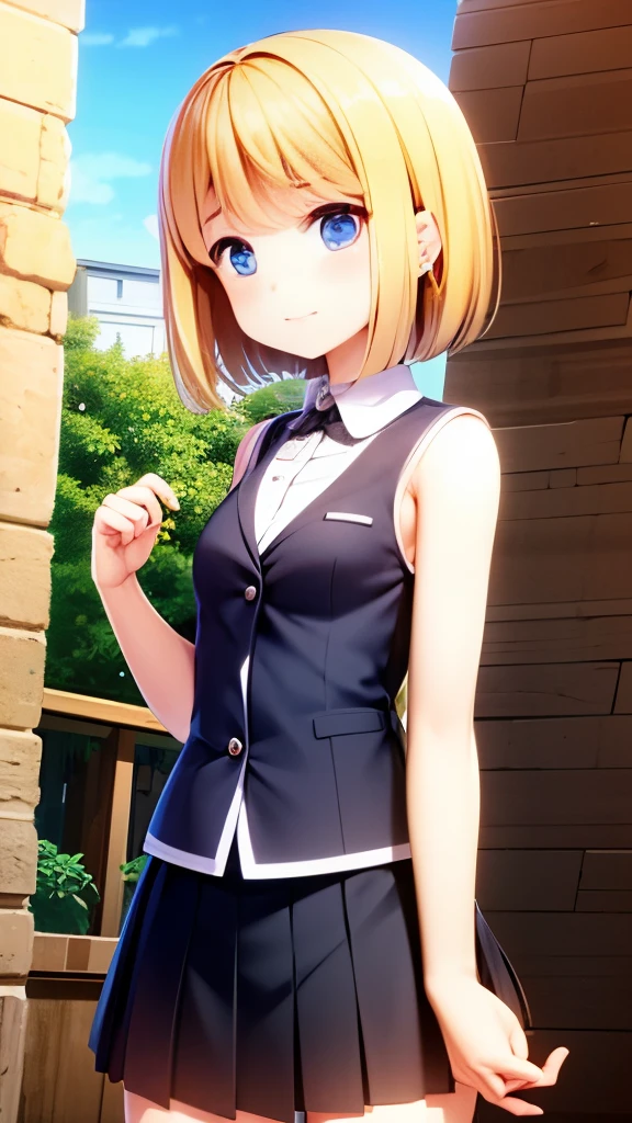 Very small breasts、parfect anatomy、One lady、cute face、ash blonde、a short bob、open vest、I can see my、boob focused、nudde、This is a hidden breast flick with no breasts.、Open chest、Clothing that shows your chest as much as possible、I can see my、Clothes with less fabric、plein air、the street、Streets in Spain、Gaudí architecture、ultra-detailliert、High quality detailing、Out-of-spec、Red mini skirt