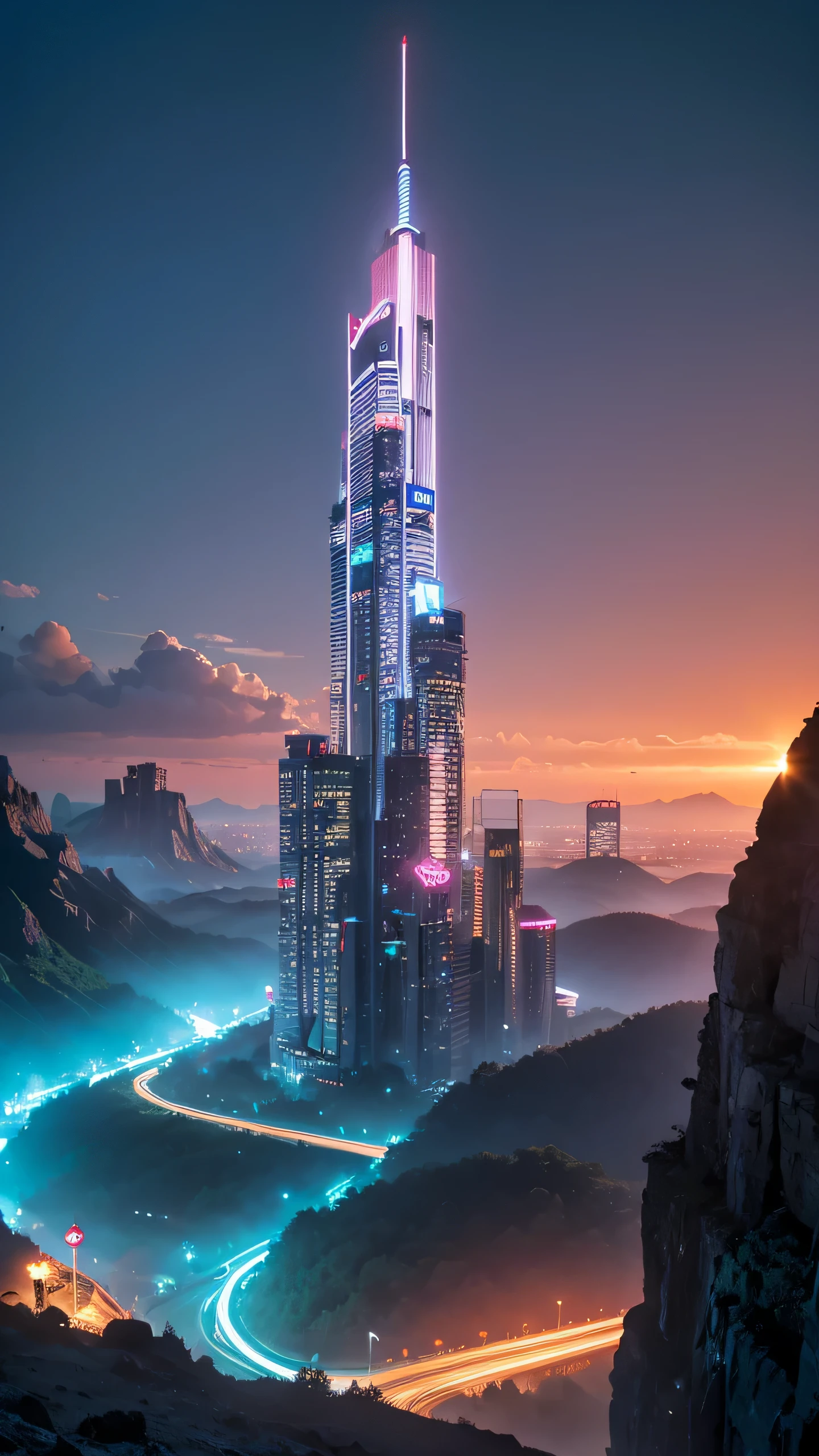 Highest quality,Fantasy,neon,City