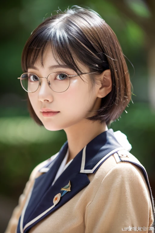 No sleeve、sexy、Inconspicuous、Quiet、beautiful girl、Japanese、Beautiful breasts、Short Bob、suit、round face、Round glasses、Ultra-realistic capture, Highly detailed, High resolution 16k close-up of human skin. Skin texture must be natural, With such detail that pores can be finely identified. Skin should look healthy, In a uniform tone. Use natural light and color,(RAW Photo, Best Quality), best Quality, Highly Detailed, Masterpiece, Ultra Detailed, round face