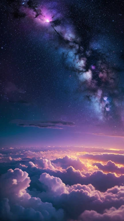 A small baroque frame in the center Night Sky Light purple clouds Photorealistic illustrations