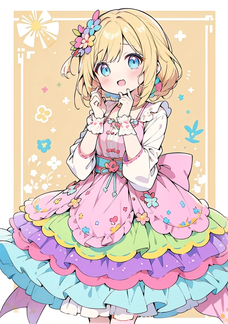 two anime girls dressed in colorful dresses standing next to each other, a picture by Kamagurka, pixiv contest winner, conceptual art, anime style. 8k, rainbow clothes, colorful]”, anime colours, artwork in the style of guweiz, guweiz, anime style 4 k, two beautiful anime girls, rainbowcore, cute colorful adorable