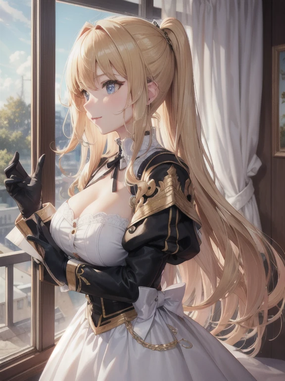 1girl, big eyes, full lips, Fascinating, (torogao:1.3), (large breasts:1.2), <lora:thicc_v2.3:1.2>  slim waist, petite waist, thighs,,
<lora:aiz_wallenstein:0.8> aiz_wallenstein, dress, armor, shoulder armor, (orange eyes:1.3), blonde hair, long hair, bangs, white dress, hair between eyes, zettai ryouiki,
BREAK
simple background, (luxurious ballroom scenery:1.3), (luxurious room interior:1.2), red couch, window, (night:1.2), (leaning on object:1.3),
BREAK
(masterpiece), perfect face, detailed face, detailed eyes, (expressive eyes), detailed hands, perfect anatomy, ultra sharp, cinematic light, hyper detailed, illustration, cowboy shot, correct anatomy, <lora:more_details:0.4> <lora:DW:0.4> <lora:w<w[S:0.7> <lora:GoodHands-beta2:1>