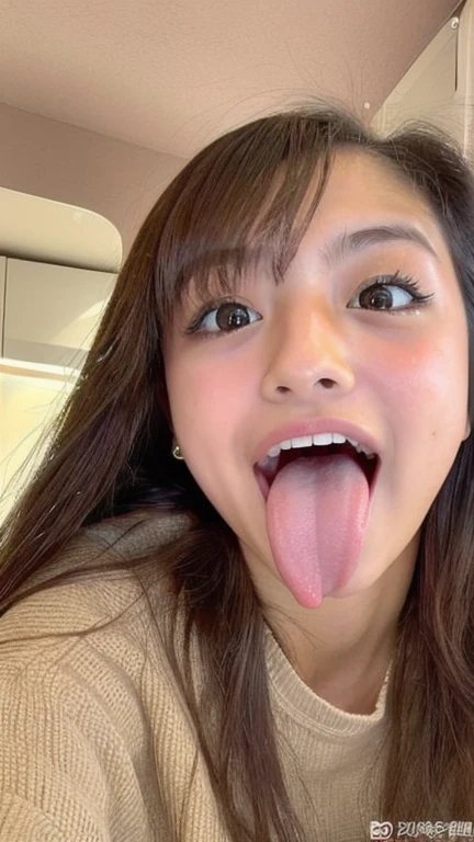 Japanese women, beautiful girl, Gal, , Realistic skin of the highest quality, Eyes are focused, 20-year-old, Sticking out tongue, Focus on the mouth, Open your mouth, Long Tongue, saliva, Open your mouth wide, I can see inside the mouth, Open your mouth and Sticking out tongue, realistic tongue