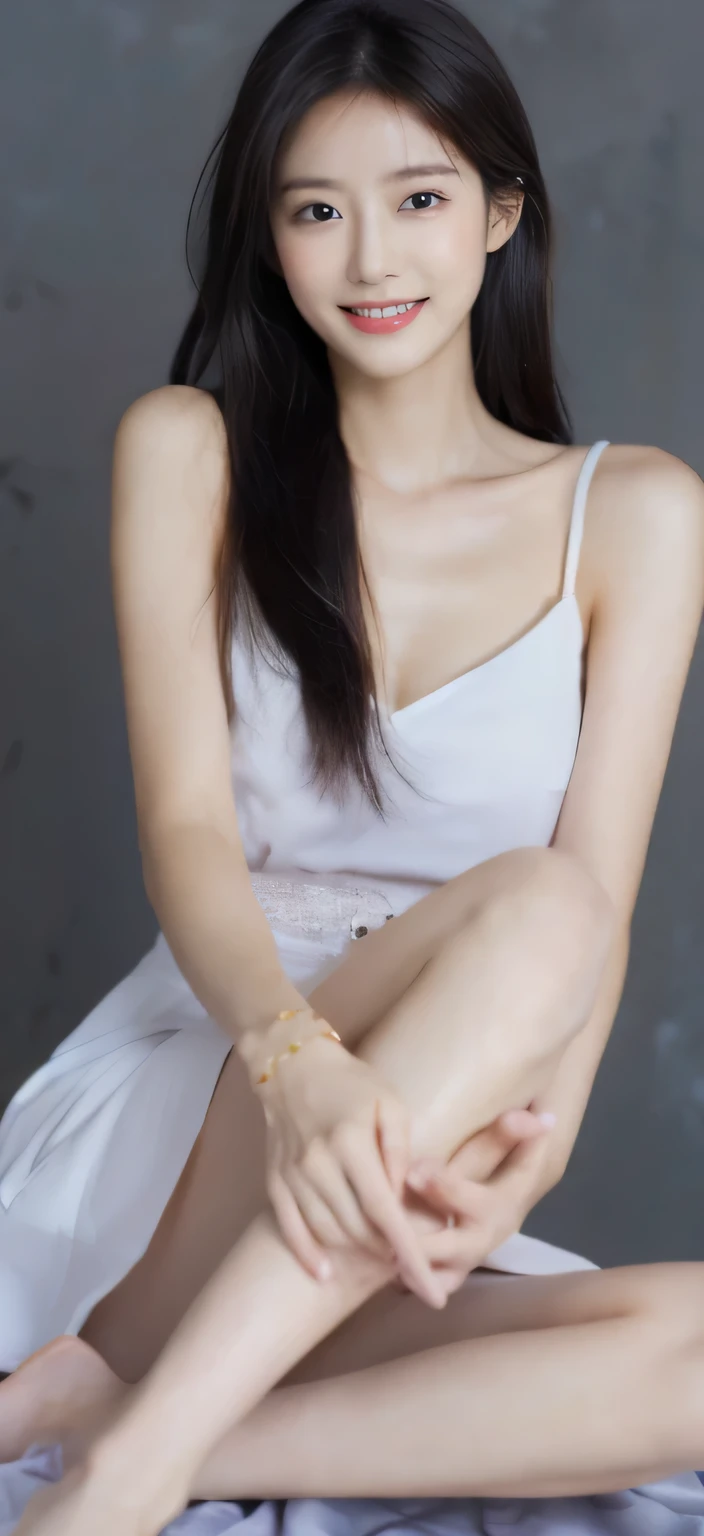 Photograph of an anorexic emaciated extremely skinny Malaysian female model, show full height of model from toes up, she is sitting on the carpet, her legs are spread open, her knees are apart, her body is wet with sweat, her hair and body are soaking wet, wide diamond neck choker 12 inches wide, beautiful colored necklace, show breasts, show legs, she has a big smile, her teeth are showing, medium sized breasts, long purple strait hair, she is looking at the camera, she is facing the camera, large hoop earings, bright red lipstick, incredibly skinny body, extremely skinny body, emaciated body, tiniest waist ever, well-defined collar bones, well-defined hip bones, well-defined ribcage, extremely skinny arms and legs, weak and fragile body, masterpiece, anatomically correct, textured skin, super detail, high details, high quality, best quality.