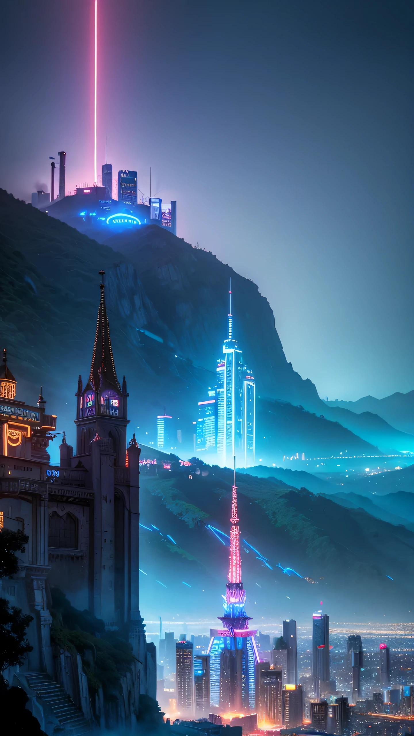 Highest quality,Fantasy,neon,City