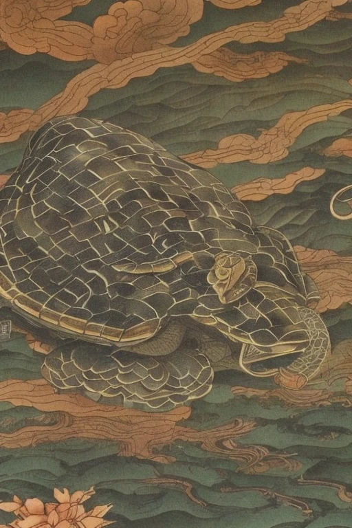 Xuanwu turtle snake god The background is wet