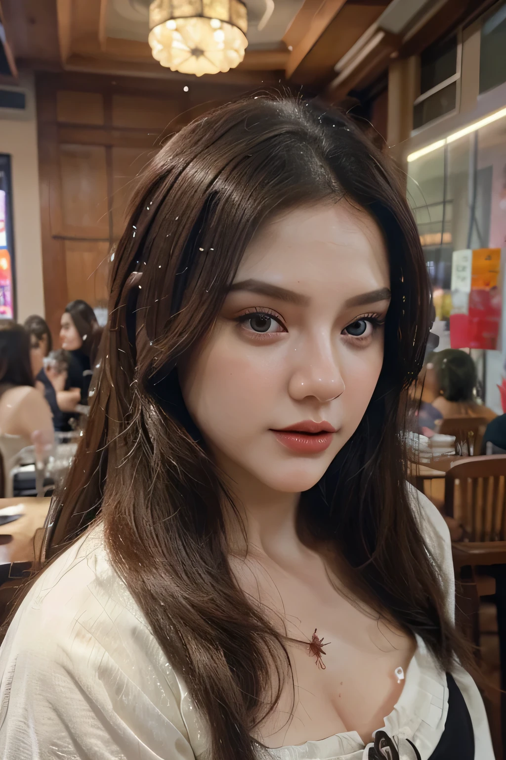 High-quality work，Realistic works，Super premium graphics，8K HD CG works，high quality graphics，High-definition and exquisite CG works，10x pixels，Ultra-fine details：1.1，Advanced technical details：1.1Realistic photo effects，Interior lighting effects：1.5，natural soft light：1.5. Light effect（Virtual light effects：1.8），ultra high resolution，shining dress long hair，silber hair，transparen，high detailed hair（Quality hair details：1.1）Clear eyes，Double eyelids look good，Sharp eye makeup, Create exquisite eyelash makeup, tthin eyebrows, Ultra-detailed eyes，a tall nose, lovely red lips, rosey cheeks, With delicate makeup on her face , pretty face, The face shape is perfectly proportioned,（Advanced facial details：1.1）beauty,centered,looking at the camera,approaching perfection,dynamic, in the cyberpunk city, looking at viewer, moonlight,highly detailed,digital painting,artstation,concept art,smooth,sharp focus,illustration,art by Carne Griffiths and Wadim Kashin . energetic brushwork, bold colors, abstract forms, expressive, emotional, official art,unity 8k wallpaper,ultra detailed,beautiful and aesthetic,masterpiece,best quality,(zentangle, mandala, tangle, entangle),(fractal art:1.3),1girl,medium breasts,extremely detailed,dynamic angle,((cowboyshot)),the most beautiful form of chaos,elegant,a brutalist designed,vivid colours,romanticism,by james jean,roby dwi antono,ross tran,francis bacon,michal mraz,adrian ghenie,petra cortright,gerhard richter,takato yamamoto,ashley wood,atmospheric,ecstasy of musical notes,streaming musical notes visible,，Women's artwork，Dress full body video，Realism，Amazing Cleavage，My eyes are very bright today
