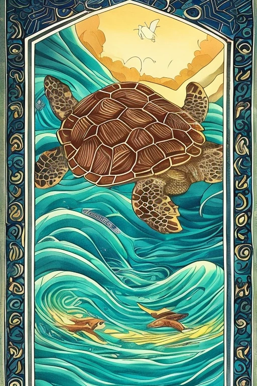turtle　snake　god　The background is wet