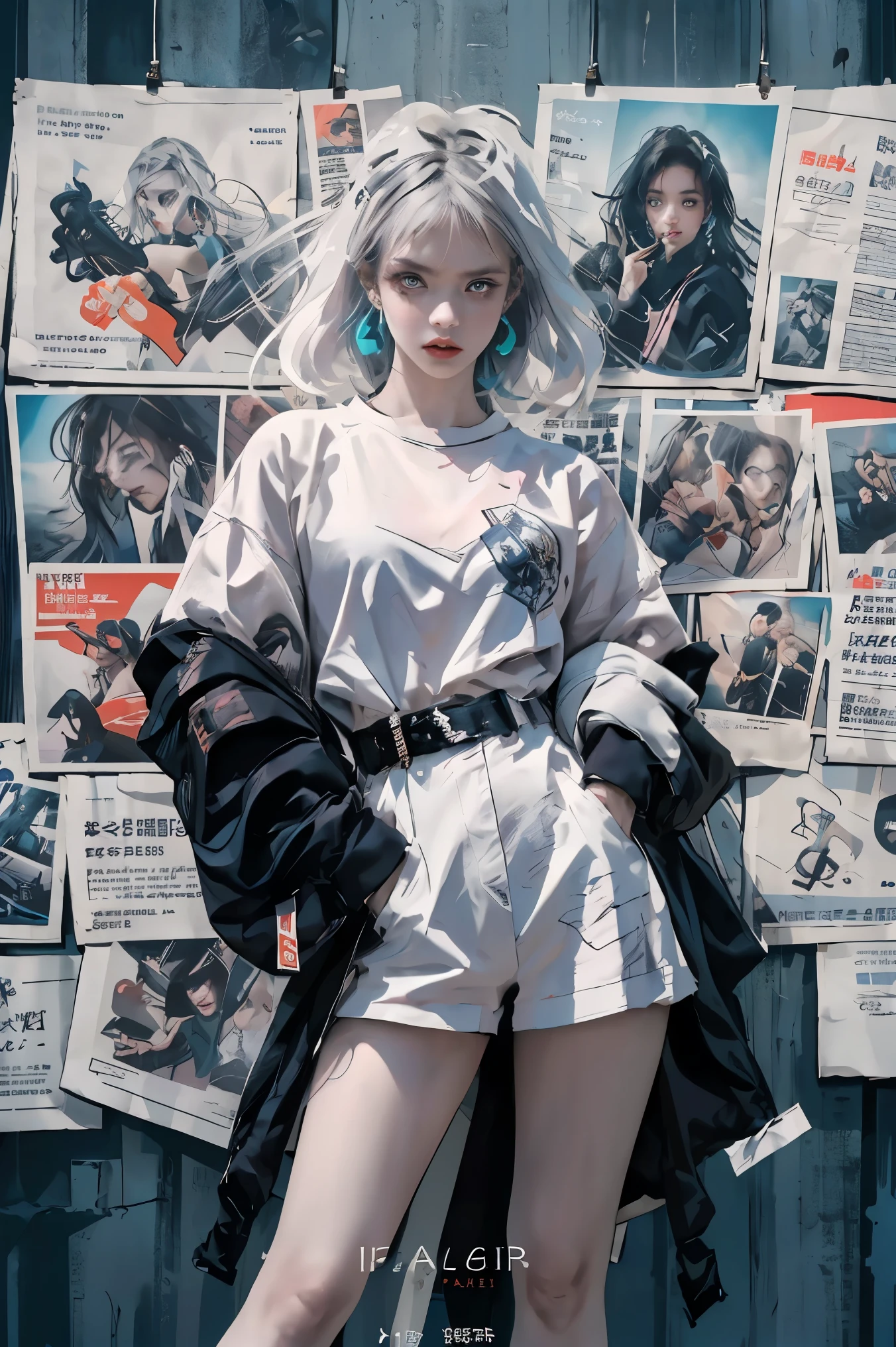 ((((dramatic))), (((rough))), (((intense))) film poster featuring a young platinum white hair woman as the central character. She stands With confidencely in the center of the poster, wearing a stylish and edgy Harajuku-inspired hip hop clothing, with a determined performance on her face. The background is aesthetic atmospheric dark and rough, With a sense of crisis and urgency. The article is bold and to attract attention, with a Catchy tagline that adds to the overall feeling of drama and excitement. The color palette is mainly dark with splashes of Vibrant neon colors, giving the poster a dynamic and visually impressive appearance,tachi-e
(magazine:1.3), (cover-style:1.3), fashionable, woman, Vibrant, clothing, sexy seductive pose, front, colorful, Blue-based color scheme、dynamic, background, element, With confidence, performance, Holding, statement, accessories, Majestic, Coiled, Around it, touch, scene, article, cover, bold, to attract attention, title, stylish, font, Catchy, Heading, Greater than, impressive, Modern, tendency, concentrate, fashion,