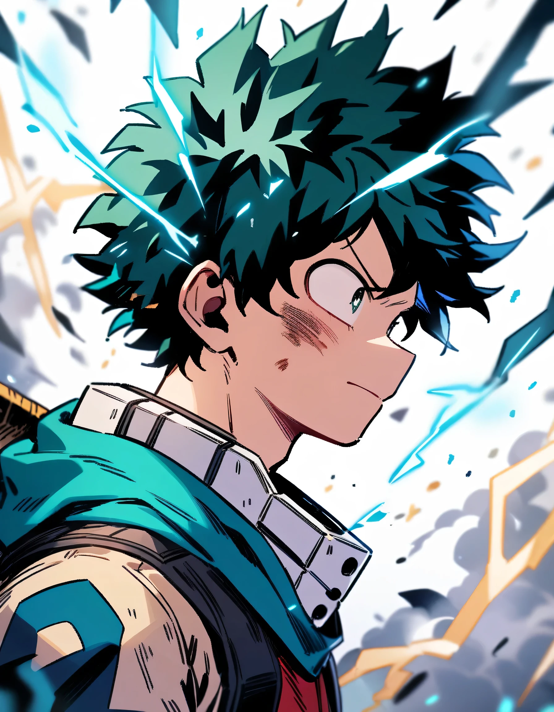 One boy, Male focus, Midoriya Izuku, boku no hero academia, Injury, electricity,, masterpiece, highest quality, so beautiful, Absurd