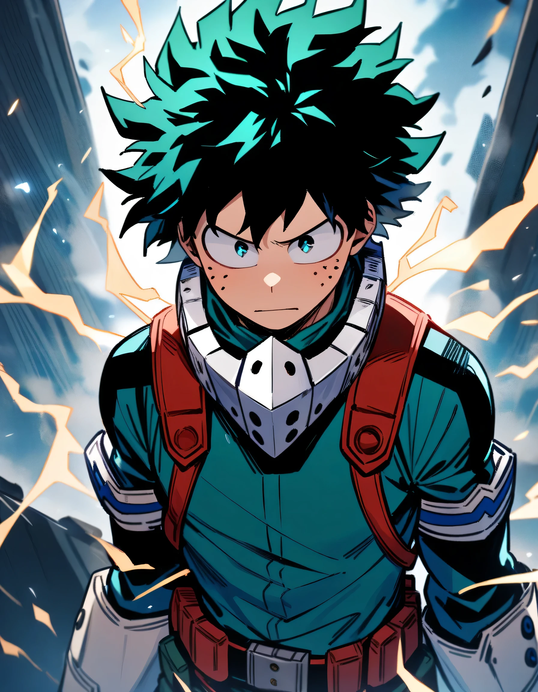 One boy, Male focus, Midoriya Izuku, boku no hero academia, Injury, electricity,, masterpiece, highest quality, so beautiful, Absurd