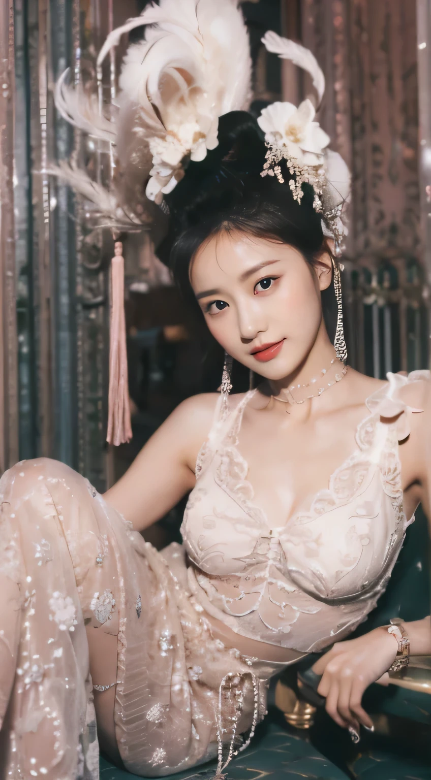 (on the table, best quality, Realistically, Ultra Detailed, meticulous, high resolution, 8k wallpaper), Close-up portrait of a beautiful woman, like, Smile, Light brown messy hair, Perfect dynamic composition, beautiful meticulous eyes, Just like the cover of a fashion magazine, On Campus