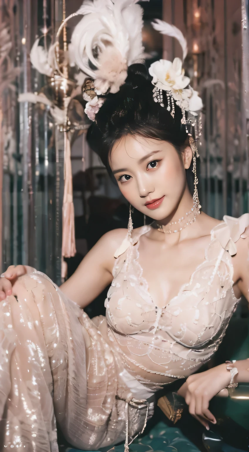 (on the table, best quality, Realistically, Ultra Detailed, meticulous, high resolution, 8k wallpaper), Close-up portrait of a beautiful woman, like, Smile, Light brown messy hair, Perfect dynamic composition, beautiful meticulous eyes, Just like the cover of a fashion magazine, On Campus