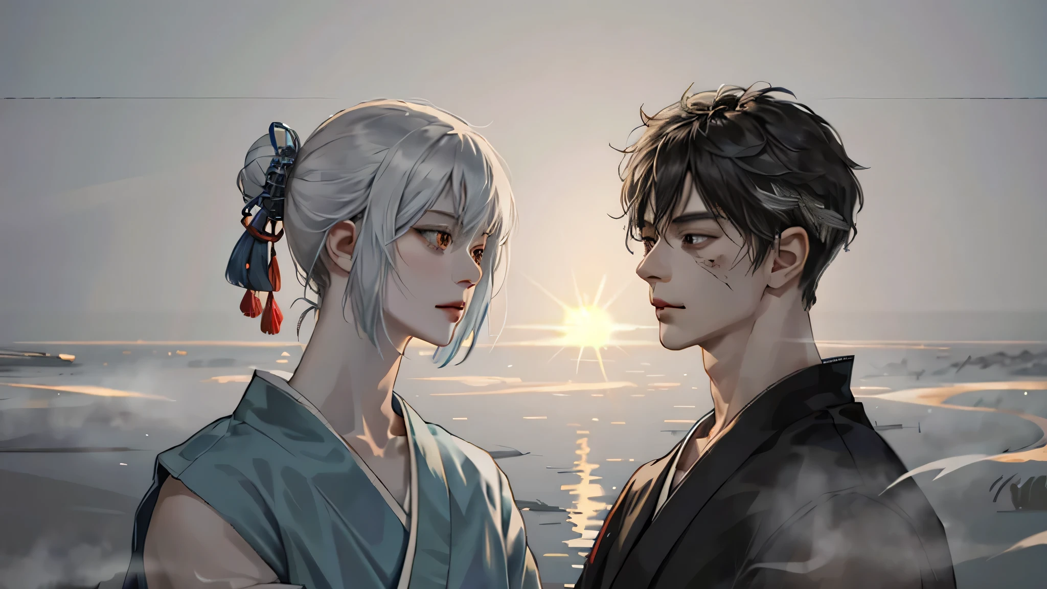 8k,Shinsengumi,They are fighting with swords,Uplifting,Forge,High resolution ((thick fog))),male,Beautiful Face,whole body,highest quality,Ultra-High resolution natural light, Shiny skin,Detailed skin,Detailed face,Fine grain, samurai, During fierce fighting, (fog:1.9), it's raining, water puddle, haze, water, Raining, mysterious,has a Japanese sword,His face resembles Kenjiya Sakaguchi,whole bodyに汚れ,Slightly injured,landscape,There is blood on it,The fighting spirit radiates from the whole body,solitary existence,whole body,Enemies all around,Wounds all over the body,Face facing down, spectacular landscape, Awesome Wallpapers, , Rainy night,, Beautifully illuminated building, Rainy Evening, beautifully,aesthetic, photograph, Cinematic,(masterpiece:1.2, highest quality), (Live-action photograph, Intricate details), whole body,Clothes:pioneer,pioneer,Experiment with looks:Shaving your head、Bold hair color,Dramatic makeup,Unconventional fashion choice behavior:traitor、Disobedient、place of provocation:Urban Arts District、Underground Music Venues Hobbies:Attend a punk show、Create mixed media art、experiment with different subcultural values:Personality、Genuine、Creative Expression of Inspiration:Punk Rock Music、A symbol of counter culture,Characteristics of the avant-garde art movement:Bold、Bold、Think outside the box。
