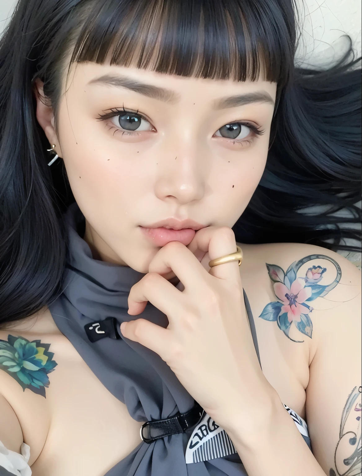 mulher arafa com longos cabelos castanhos e blusa azul, Estilo anime 3D realista, feito com anime painter studio, estilo de arte realista, inspirado em Sim Sa-jeong, pintado em anime painter studio, 3 d anime realista, estilo realismo anime, kawaii retrato realista, arte de anime realista, Portrait of female Korean idol, anime semi realista, realismo artstyle