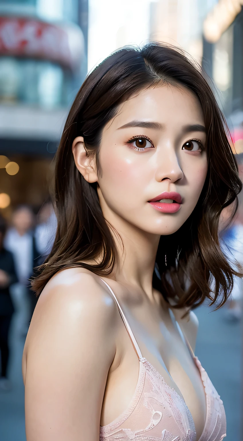 Random posture, Mix 4, (8k, RAW Photos, highest quality, masterpiece: 1.2), (Realistic, Realistic: 1.37), One girl, beautiful, beauty, Cityscape, Daytime, Professional Lighting, Photon Mapping, Radio City, Physically Based Rendering, Black Hair, Slope, Short Curly, good looking, girl, highest quality images, High resolution, 1080p, (clear face), (Detailed facial depiction), (Detailed hand description), (masterpiece), (Exquisite CGI), Extreme light and shadow, Messy Hair, Masterwork, Rich details, (beautiful features), (highest quality images), (masterpiece), (Fine grain), look ahead with your eyes, Thin clavicle, Silver lingerie, big, big breasts, whole body,

Ultra-detailed lips, Fuller lips, glossy pink lips, Flushed Cheeks, White teeth, 
Beautiful actress&#39;s ennui makeup, pink lipstick, 