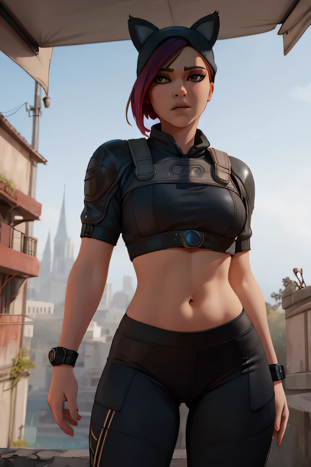 (butt), (sexy girl), masterpiece:1.5, best quality, full body, 1girl, bangs, blush, breasts, collarbones, ear piercings, eyebrows visible through hair, (gradient red hair), jewelry, long hair, looking at the viewer, piercings, (half-naked), (red underwear), short string tank top, (panties), bright eyes, ring, (solo), illustration, fashionable, woman, posing, detailed background, sexy expression, attention-grabbing scene, focus, dynamic pose, thick thighs, abs, sweaty abs, sexy thighs, thin waist, sexy grin, sexy glare, cinematic lighting, city scape, city background, outside, outdoors, rooftop:1.5,