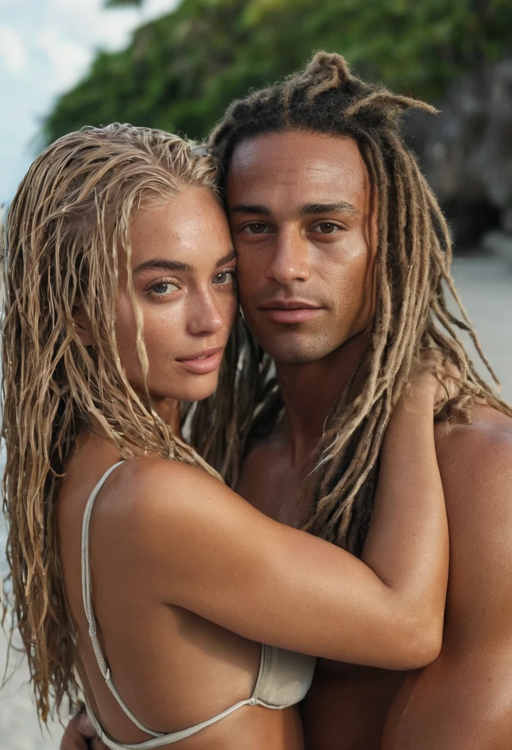 Long dark blonde wet hair