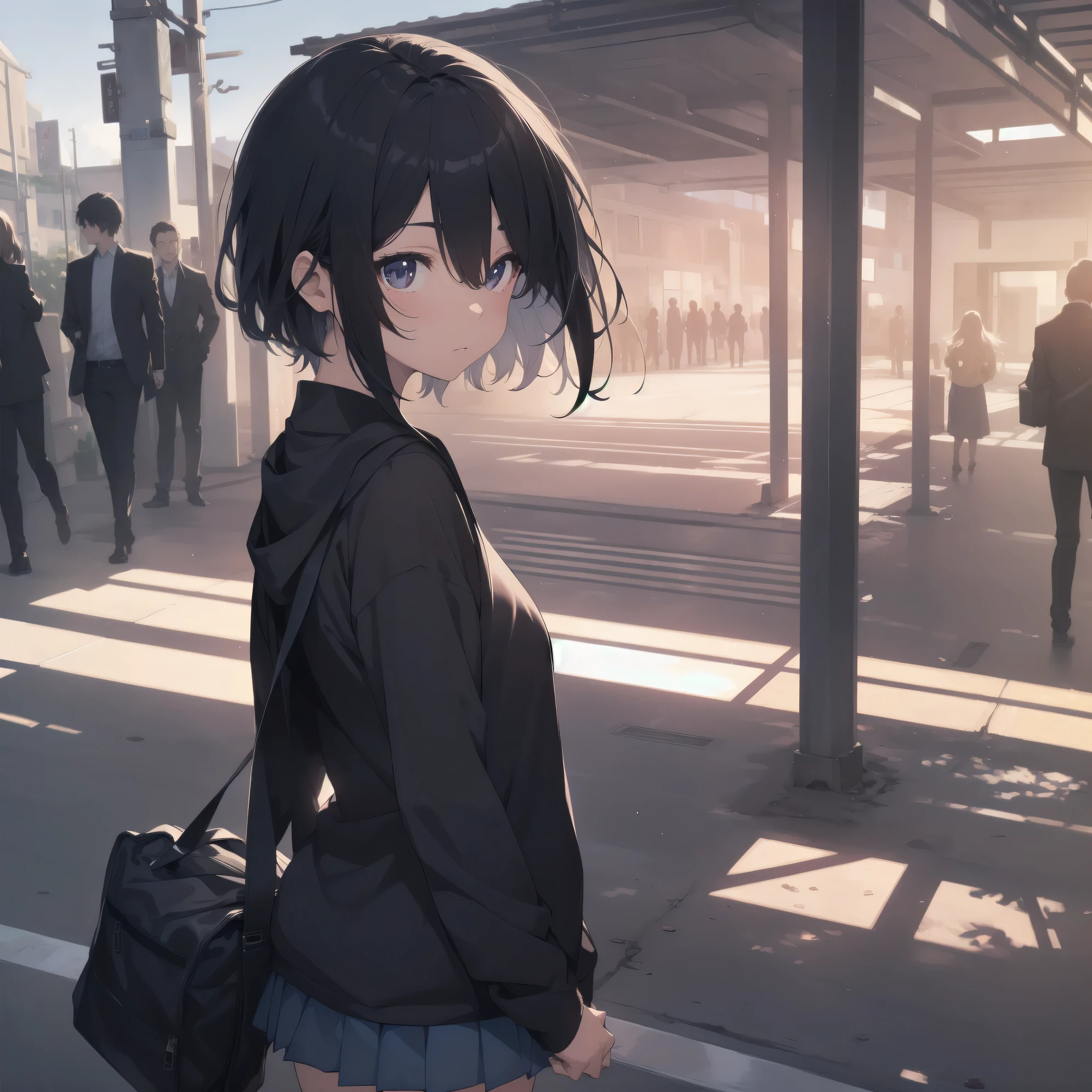 ultra-absurdres-Top quality by artist God, ultra-detailed, high resolution, anime moe artstyle, best anime 8k konachan wallpaper, pixiv contest winner,pool:2810, perfect anatomy,break, 1girl, (Please draw a girl walking sleepily to school alone. )break,(Solo,little female, -yeld:1.Full limbs, complete fingers,a junior hishort hair), short cut, flat chest, , small butt, small black eyes, beautiful detailed eyes, well-proportioned iris and pupils, expressive eyes, highres detailed hair, soft expression, school_uniform, official_alternate_costume, pleated skirt,(Detailed Lighting), (Detailed background), in the School commute route. break,super detailed skin, Best cinematic lighting powered by famous artist, 8k,beauty illustration,photoshop_(medium),very aesthetic,break,((artist:kou_hiyoyo )), artist:akinashi yuu ,artist:oyari ashito ,artist:kantoku ,