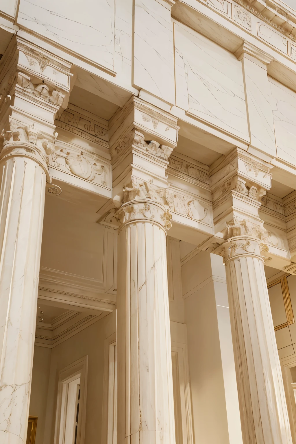 A captivating close-up of a white neoclassical building, boasting a grandiose black door and an elegant balcony, bathed in the soft glow of twilight. The neo-classical style architecture stood proud, showcasing intricate details and a sense of timeless beauty. Traits of neoclassicism, including symmetry, grandeur, and refined ornamentation, were apparent in every facet of the building's design. The classical columns and Doric friezes added an air of grandeur, while the ornate balustrades and pediments exuded an exquisite level of craftsmanship. Like a masterpiece from a bygone era,