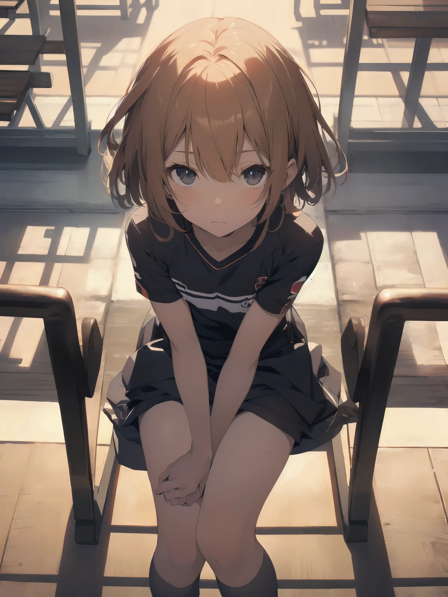 ultra-absurdres-Top quality by artist God, ultra-detailed, high resolution, anime moe artstyle, best anime 8k konachan wallpaper, pixiv contest winner, pool:544,eroe,perfect anatomy,break, 1girl, (Please draw a girl sitting on bed and in heat expression. )break,(Solo,little female, 13-year-old:1.3),Full limbs, complete fingers,a junior high school student, (very short hair), short cut, flat chest, , small butt, small black eyes, beautiful detailed eyes, well-proportioned iris and pupils, expressive eyes, highres detailed hair, blush, in heat, sweat, gym shirt, short sleeves, gym_uniform, gym shorts, dripping pussy juice from crotch, sitting, on bed, presenting, heavy breathing, (Detailed Lighting), (Detailed background), in the unpopular infirmary, break,shiny skin, super detailed skin, Best sexually suggestive lighting powered by famous artist, 8k,sexual illustration,photoshop_(medium),very aesthetic,break,((artist:kou_hiyoyo )), artist:akinashi yuu ,artist:oyari ashito ,artist:kantoku ,