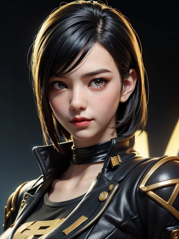 (High resolution), (Ultra delicate), (clear), Realistic，((A girl with black hair and gold inner color)).((cyber punk)），face，Skin realism、A fusion of Japanese style and the near future、Black pupil
、Figure-like texture