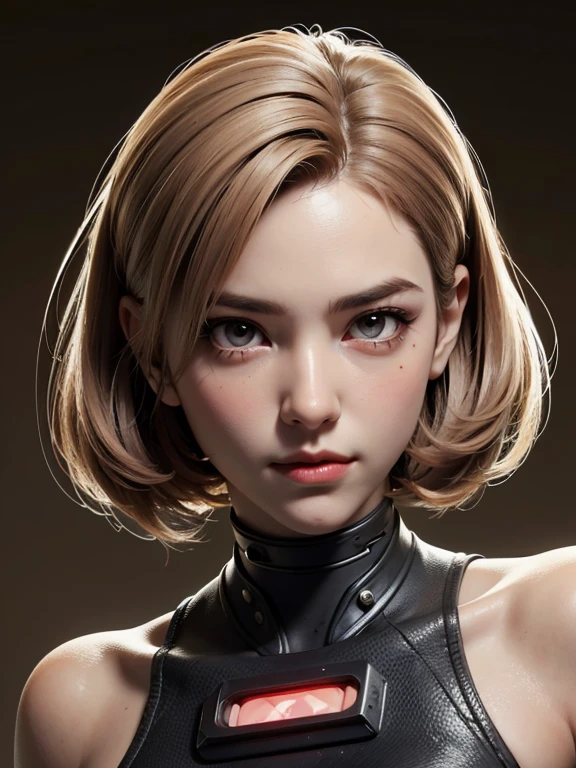 (High resolution), (Ultra delicate), (clear), Realistic，((Sepia hair girl)).((Toxic Cyberpunk)），face，Skin realism、A fusion of Japanese style and the near future、Black pupil、Astrology
