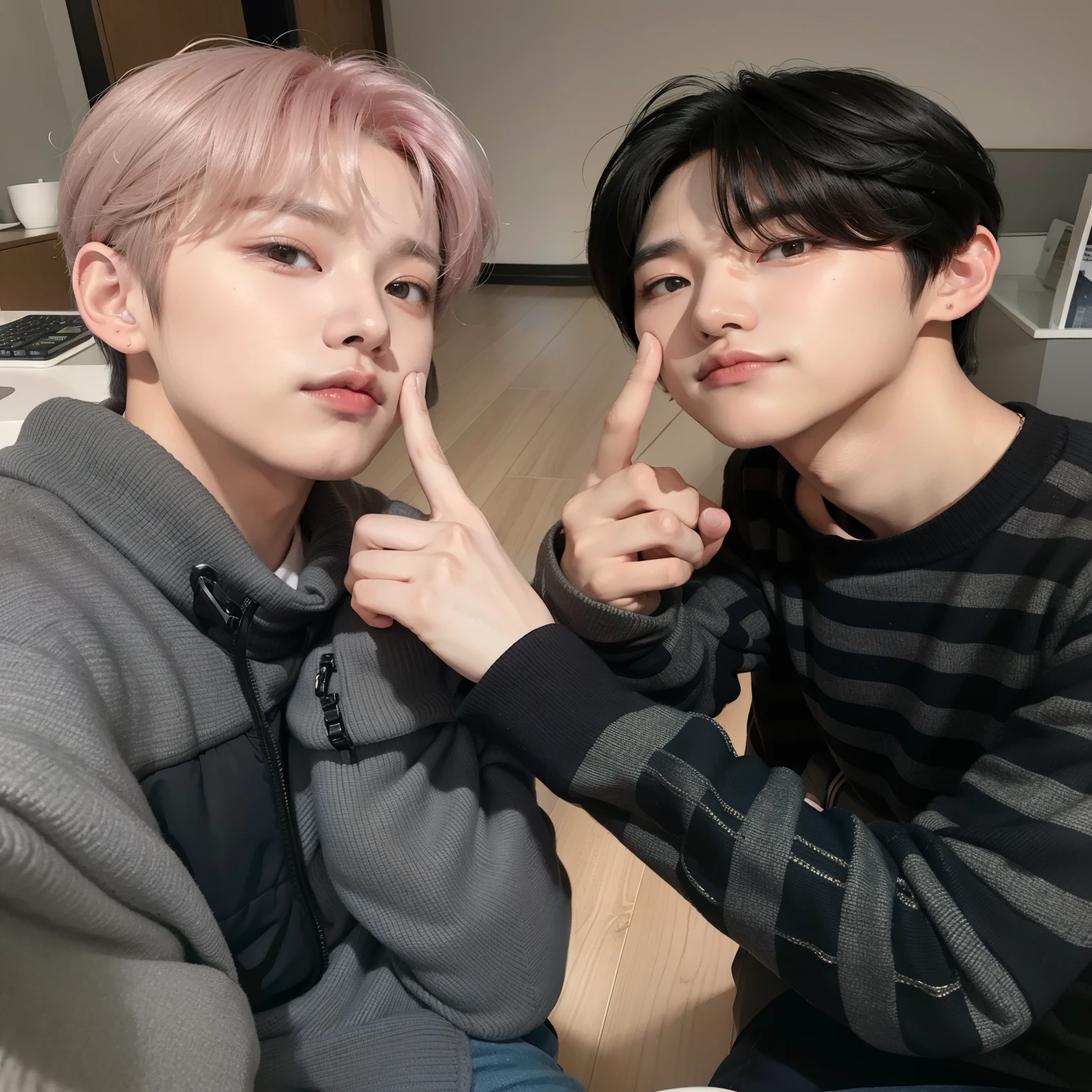 There are two young people posing together for a photo., Kim Doyoung, jinyoung shin, gunwoo kim y j.dickensson, nixeu y sakimichan, lindo boys, 8k)), todos del grupo nct, 🍁 lindo, sakimichan, cai xukun, aokan, sakimimichan, inspirado en Kun Can