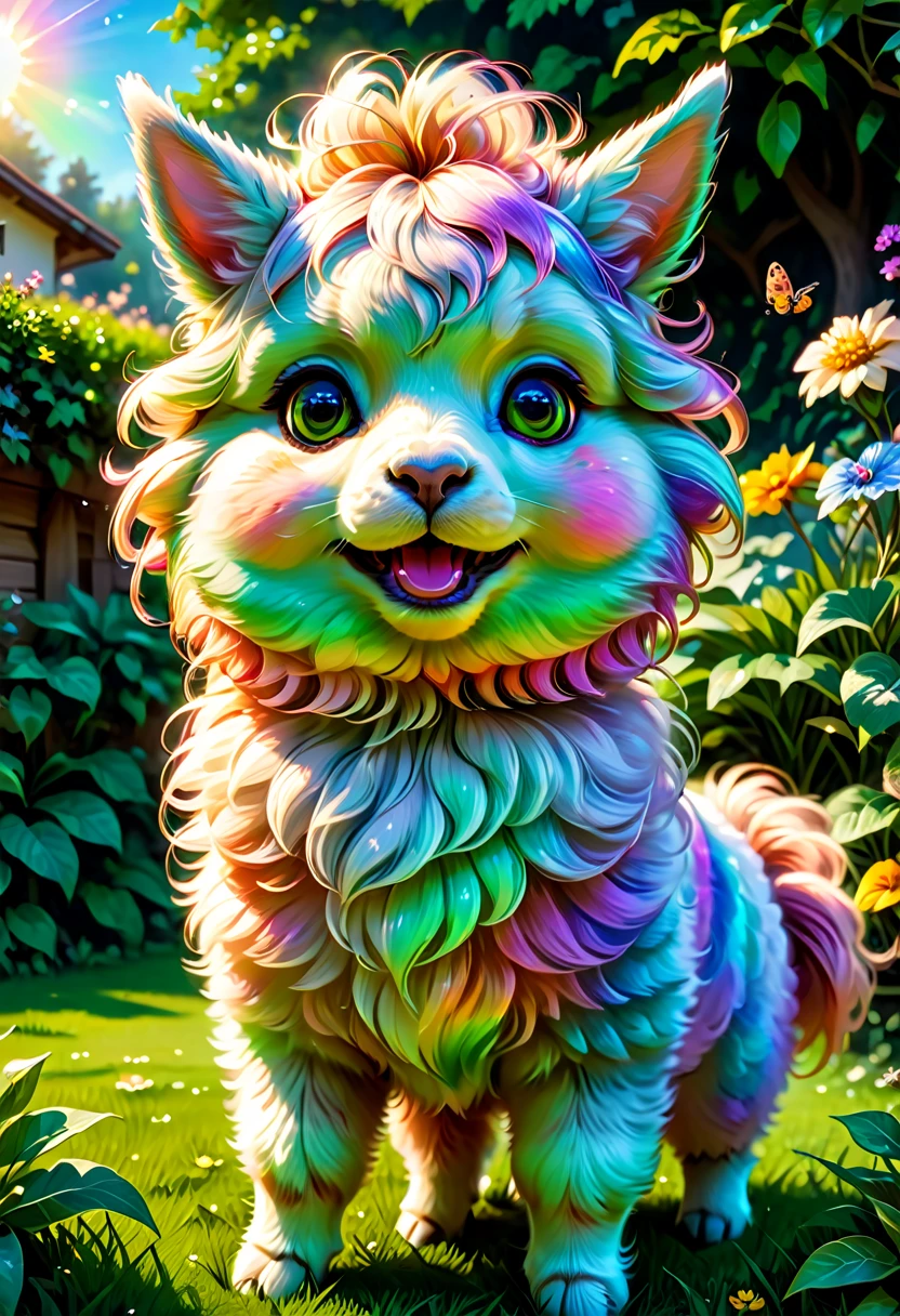 An Alpaca, aesthetic, (best quality,4k,8k,highres,masterpiece:1.2),ultra-detailed,(realistic,photorealistic,photo-realistic:1.37),alpaca,random things,cheerful expression,playful behavior,garden scenery,fluffy fur,curly hair,expressive eyes,natural surroundings,vibrant colors,soft sunlight,rainbow backdrop,joyful atmosphere,unpredictable actions,beautiful patterns,striking pose,friendly interaction,quizzical look,lovely demeanor,enjoying a snack,lush green grass,innocent charm,nose twitching,cute gestures,elegant posture,whimsical movements,endearing personality,lively energy,adorable creature,delightful surprises,amusing antics,delicate features,mischievous behavior,full of life,bouncing around,having fun,jumping over obstacles,charming presence,memorable moments,memorable moments,heartwarming sight,pleasant daydream,moment of magic,immersive experience.