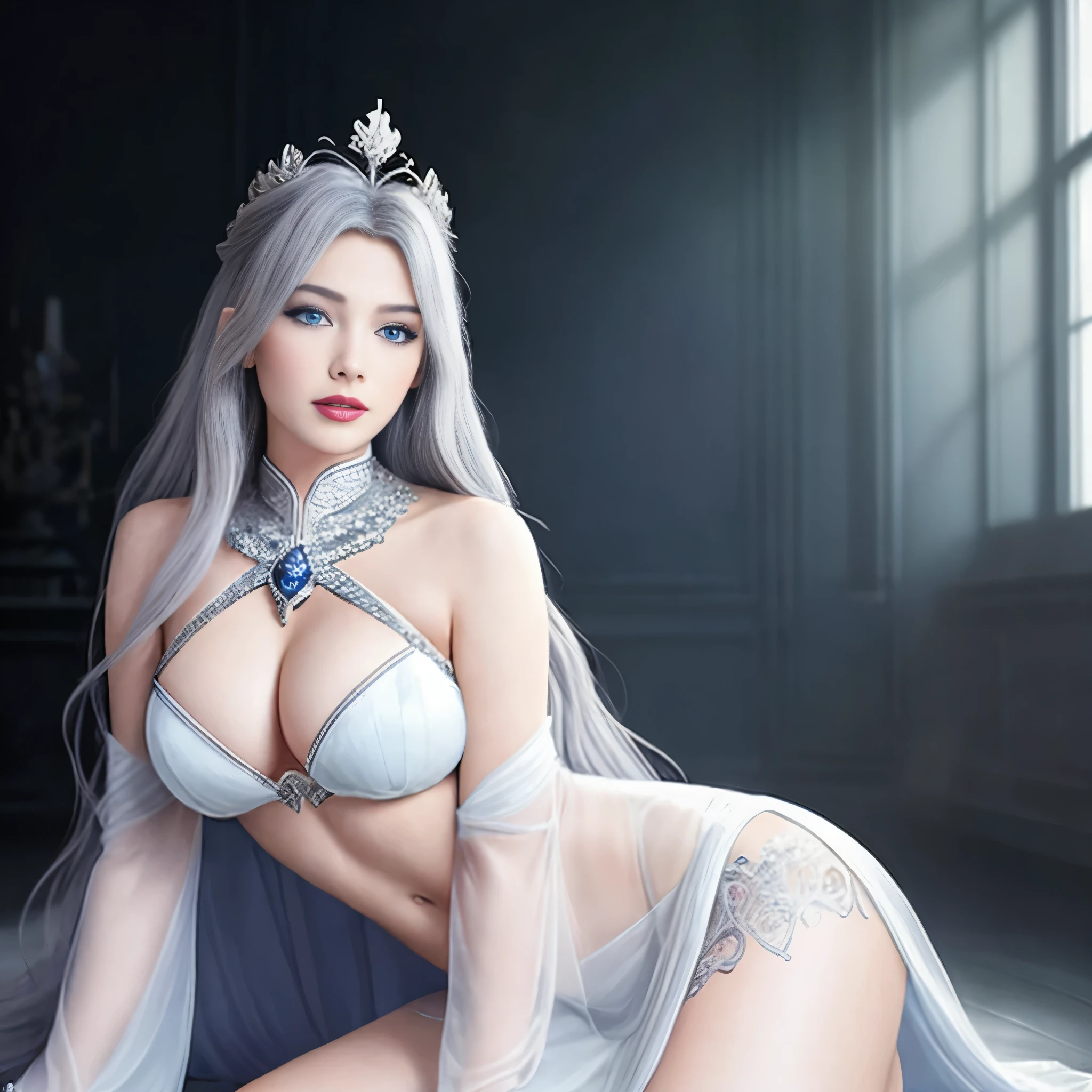 arafed woman in a white dress and tiable posing for a picture, a beautiful fantasy empress, ((a beautiful fantasy empress)), royal elegant pose, ice queen, beautiful and elegant elf queen, fanart best artstation, [ 4 k digital art ]!!, trending on cgstation, 8k high quality detailed art, fantasy art style, beautiful alluring anime woman