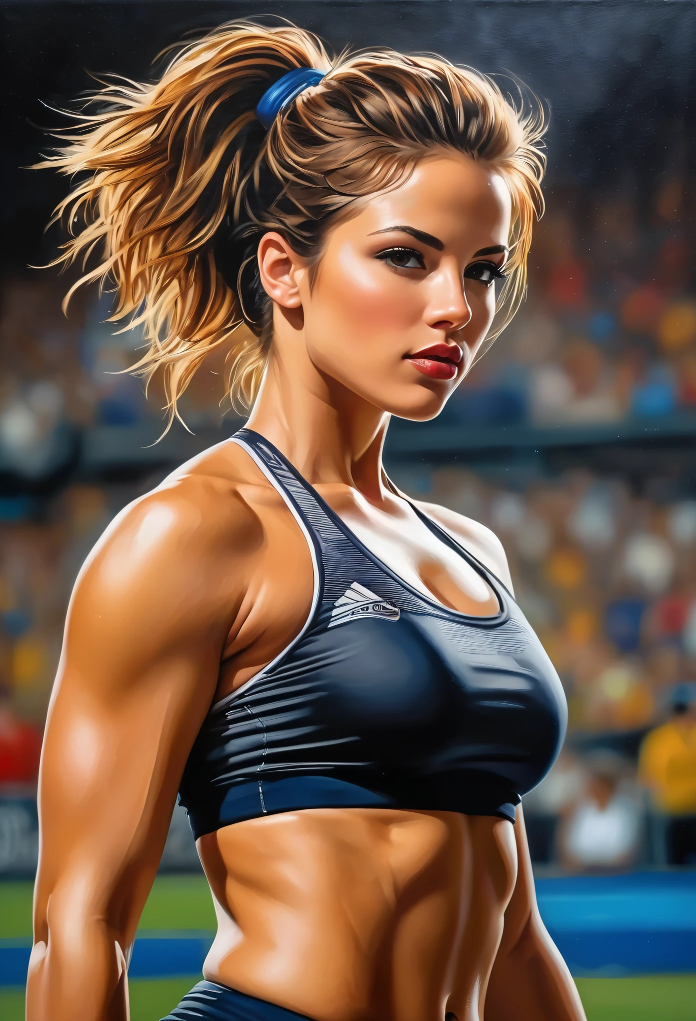 (best quality,highres),
(aesthetic,artistic:1.2),(realistic:1.37),(vivid colors),
(detailed,dynamic,athletic:1.1),
(beautiful detailed eyes,beautiful detailed lips,expressive eyes:1.1,toned body),
(sporty,confident),(strong muscles:1.1),(striking beauty),(graceful poses),
(elegant),(intense gaze),
(seamless lighting),(soft natural light),
(medium: oil painting),(smooth brushstrokes),(fine details),
(contrasting backgrounds),(dynamic composition),(captivating perspective),
(American athlete girl),
(nude art),(exquisite form),
(stylish),(impressive posing),
(strong yet feminine),(perfect proportions),
(inspiring),(masterpiece:1.2)