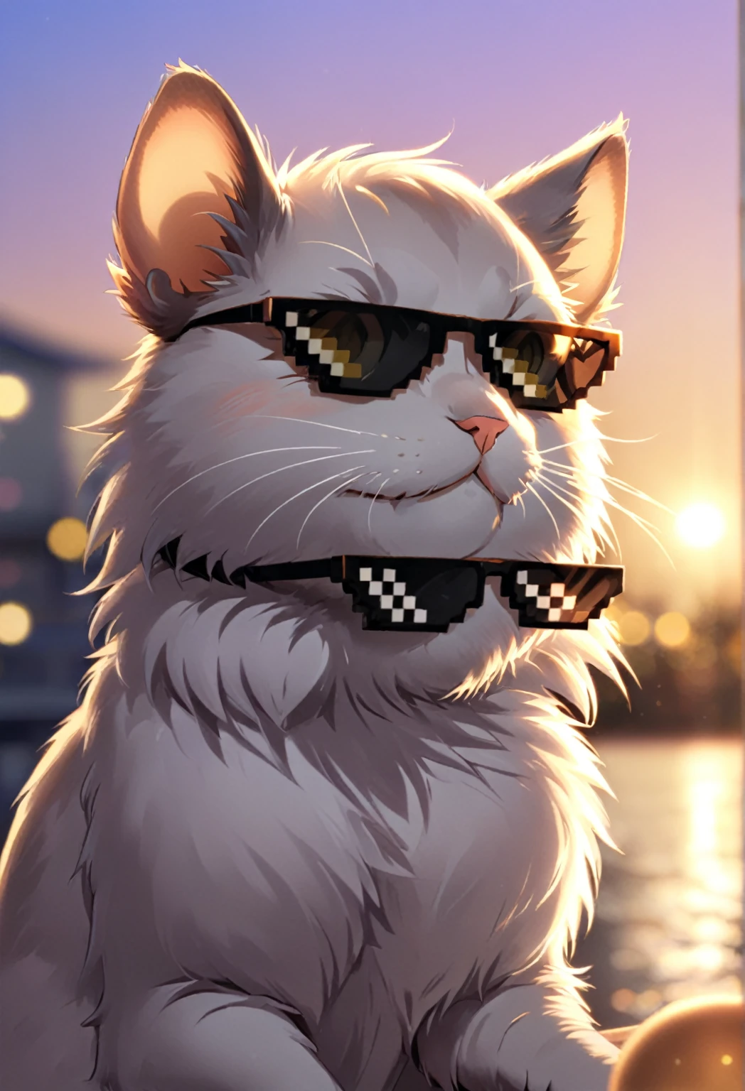 IncrsXLDealWithIt,Sonnenbrille, Anime-Serie, Katze, Maus beobachten, Nachmittag, dusk, Bokeh, smug,