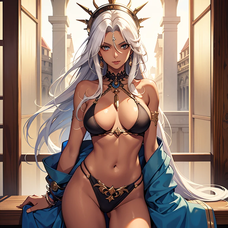 ((best quality)), ((masterpiece)), (detailed),High quality, Ultra detailed, best quality, insanely detailed, beautiful, masterpiece,
White hair, long hair, (tanned skin:1.3),woman,20s,shaman,DIONYSUS,cowboy shot