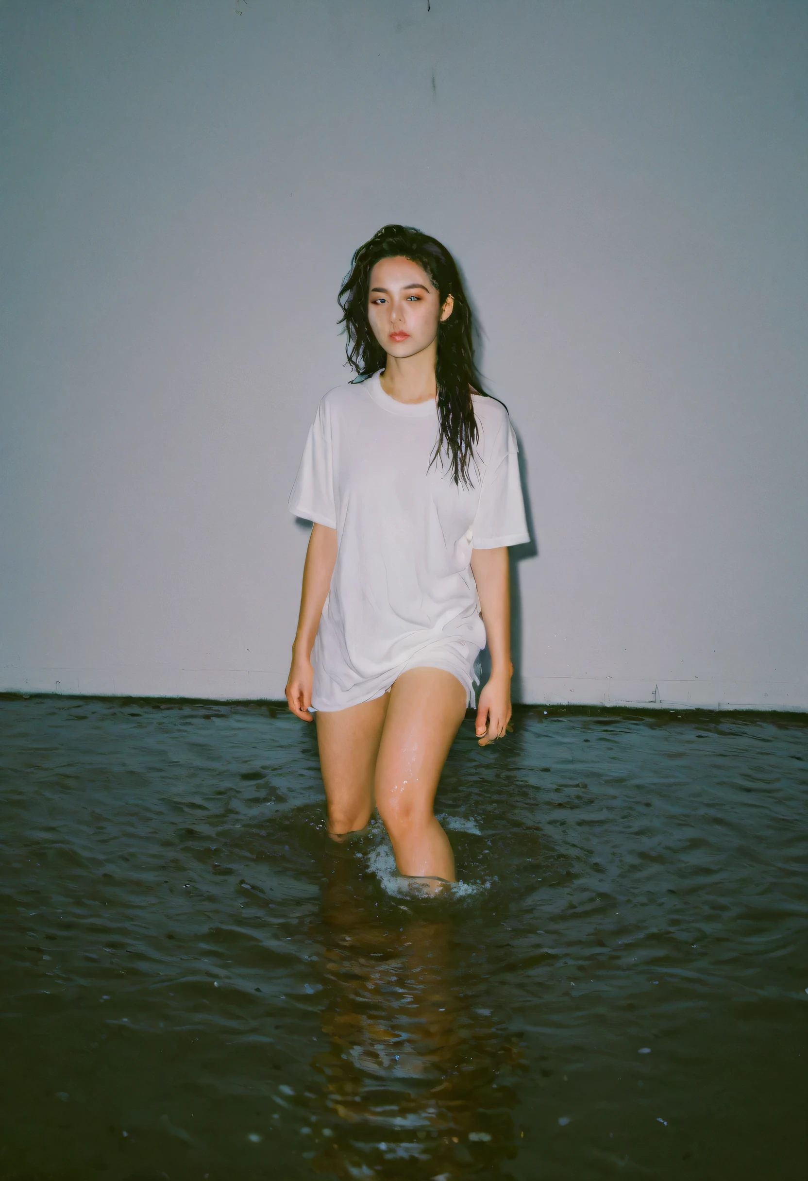 xxmixgirl, 1girl wet tshirt full body sexy, splash detailed, surreal dramatic lighting shadow (lofi, analog), kodak film by Brandon Woelfel Ryan McGinley,y2k style,