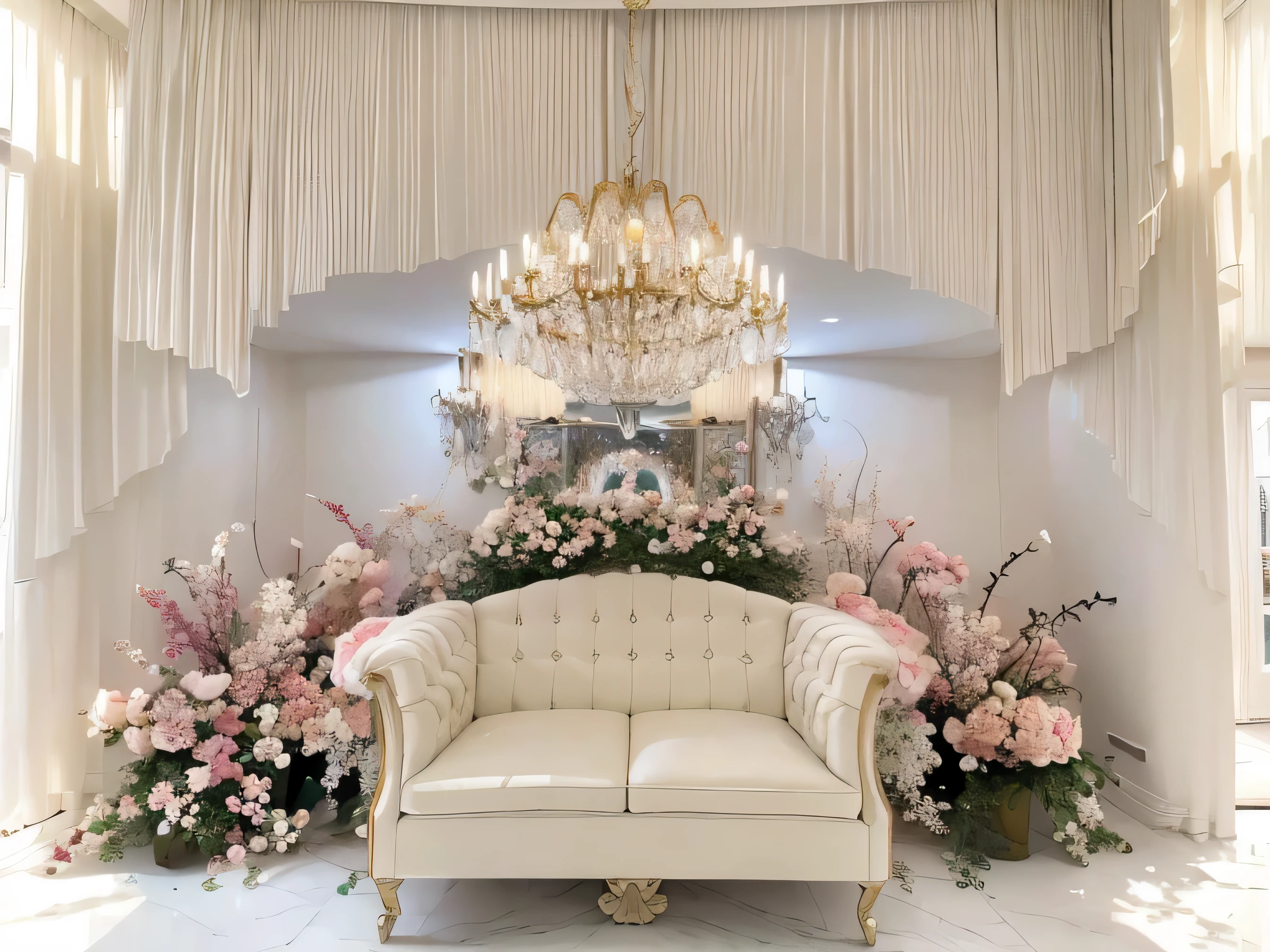 ,masterpiece, best quality,8k, ultra highres,In this home full of surprises,The decoration effect is fascinating,It's like being in a fairytale world。Through large floor-to-ceiling windows,A magnificent picture of the courtyard is greeted。The courtyard is full of greenery and delicate stone carvings,It's like being in a beautiful wonderland。inside in room,Soft lighting shines through the crystal chandeliers,Decorate every corner of your home to be picturesque。Comfortable sofas and plush carpets provide the ultimate relaxation experience,Let the tired body and mind seem to be integrated into boundless warmth。In this home,Whether it's entertainment、Work or recreation,All can feel the intoxicating luxury atmosphere。