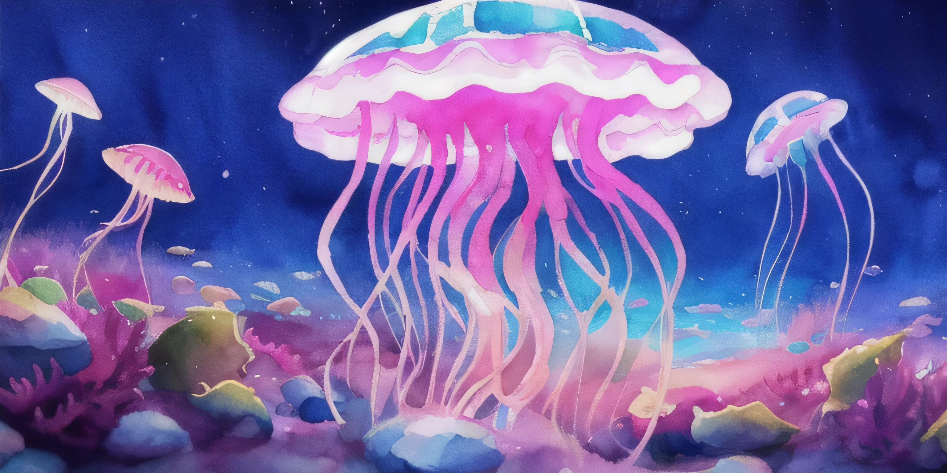 Draw jellyfish in ocean water with light, Jellyfish, cyberpunk jellyfish, highly detailed water colour 8k, Highly detailed watercolor 8K, Neon jellyfish, Jellyfish Burger, Jellyfish Dance, Awesome Screensaver, it&#39;s a deep dream, Artistic 4K, Arte NFT, Jellyfish, 8k highly detailed ❤️‍🔥 🔥 💀 🤖 🚀  