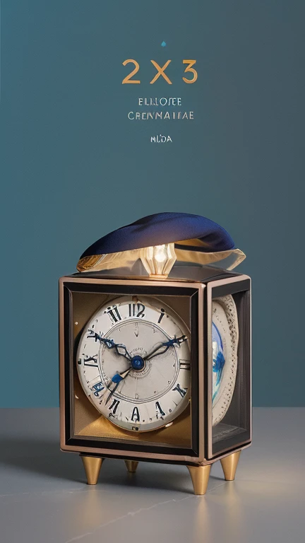 capa do livro: colors that symbolize the transition from night to day. Paleta de cor rica e sutil, como dourado suave sobre um gradiente de azul escuro pra azul claro. Textura toque sutil que lembre um caminho. A stylized illustration of a clock, where each number is replaced by a small icon. Uma lampada para ideias, uma moeda para investimento. title: "12 Meses para Ficar Rico" fonte grande e elegante. Nome do autor: Jozadak FranS deve ser colocado na parte superior da capa em caixa alta, but without competing with the title. Adicione uma faixa na parte superior ou inferior que diz "Transforme sua vida, one month at a time" para dar aos leitores uma ideia imediata do conceito do livro. - Considering the addition of subtle textures or patterns that give a look of quality and sophistication to the cover.
