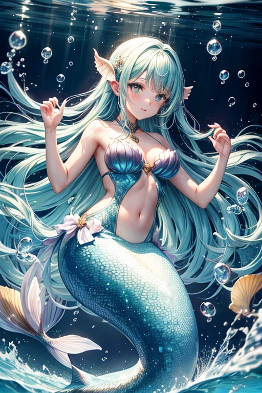 Mermaid、In the water、bubble、Fluttering Hair