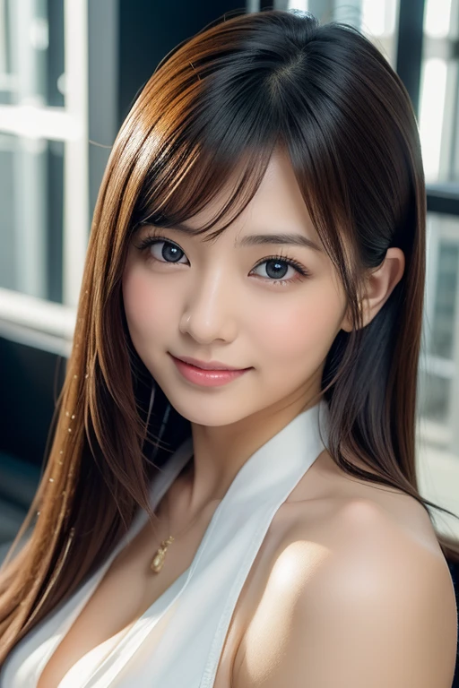 Arab asian woman with long brown hair in white shirt and black tie, Portrait of Mayuri Shiina, Beautiful Japanese girl face, mayuri shiina, Yoshitomo Nara, deayami kojima, Realistic young gravure idol, Young and cute gravure idol, Japanese Model, Young Sensual Gravure Idol, Chiho,