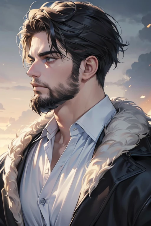 (best quality,4k,8k,highres,masterpiece:1.2),ultra-detailed,(realistic,photorealistic,photo-realistic:1.37),30 year old man,3 day beard,handsome anime,portraits,strong,masculine,dark hair,sharp jawline,mesmerizing eyes,perfectly styled hair,cool anime outfit,confident expression,vibrant colors,dynamic lighting