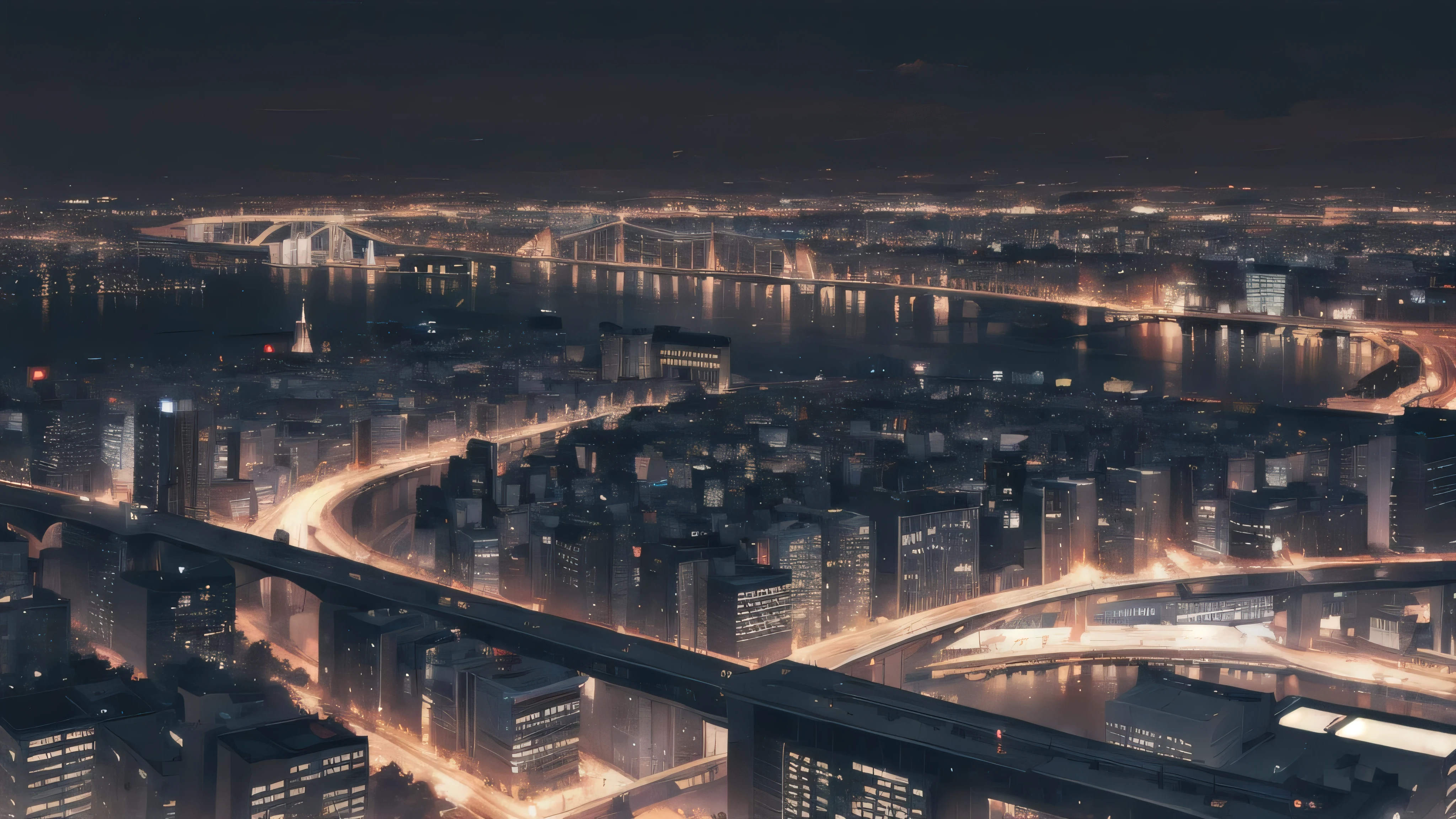 (extremely detailed CG unity 8k wallpaper), landscape, city, night, grayscale