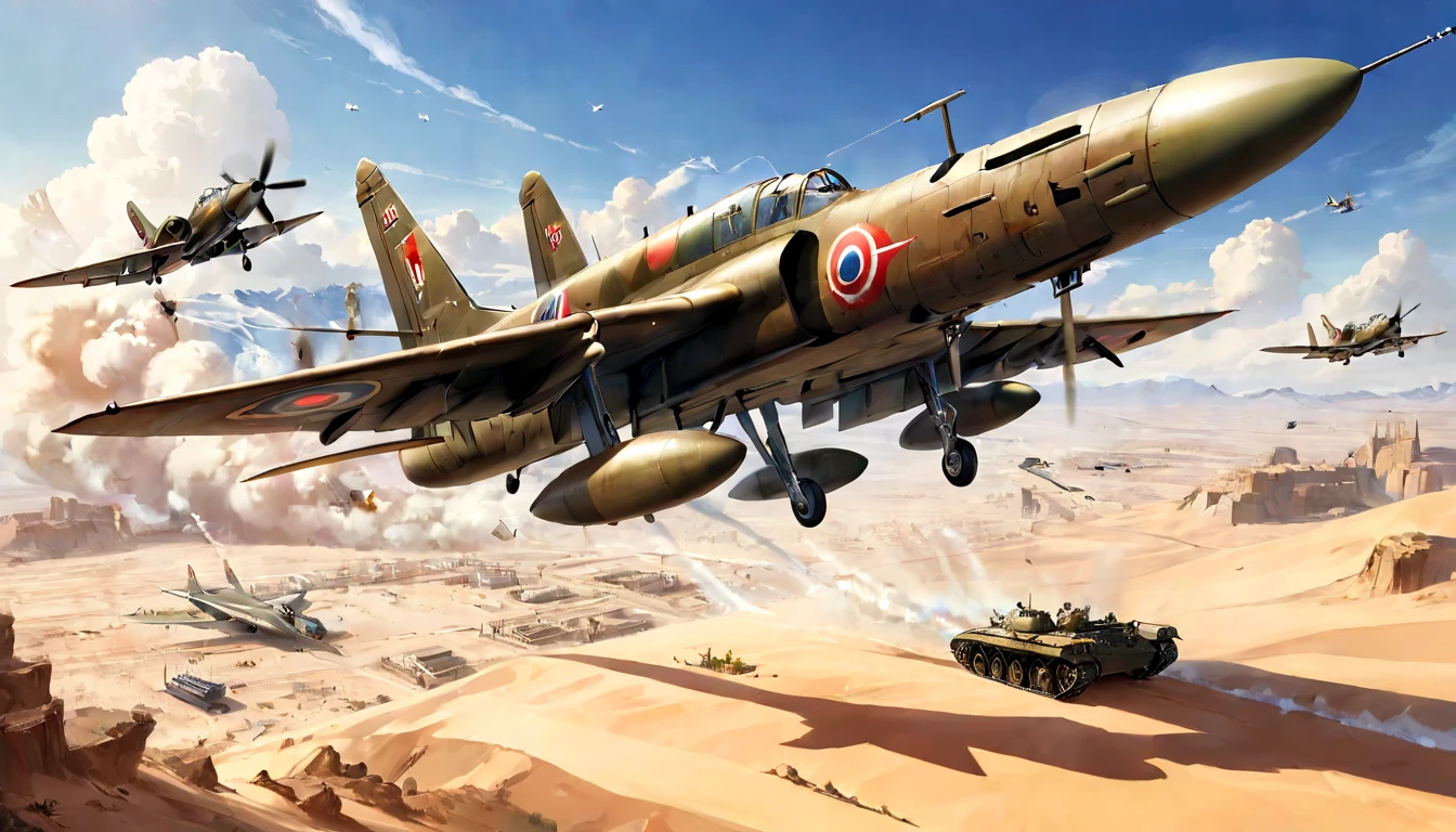 (masterpiece, best quality, very aesthetic, absurdres,general),Aircraft bombing, desert
