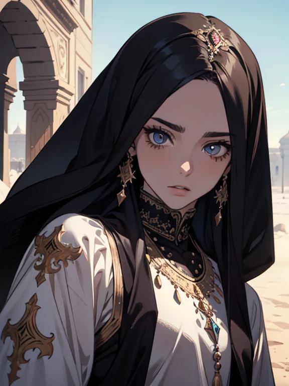 (absurdos, high resolution, ultra detalhado), 1 homem, adulto, bonito, cara alto e musculoso, ombros largos, olhos finamente detalhados e rosto detalhado, deserto, corpo todo, Middle Eastern clothing, cabelo preto curto, olhos castanhos, focused on the scene, a guy starting the journey