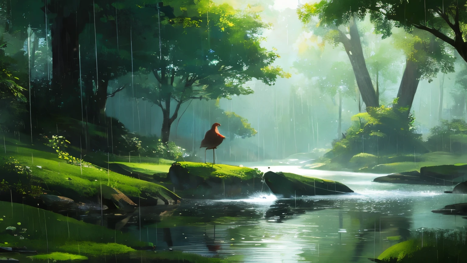 forest、rain、Small Bird、Fantasy、mystery、nature