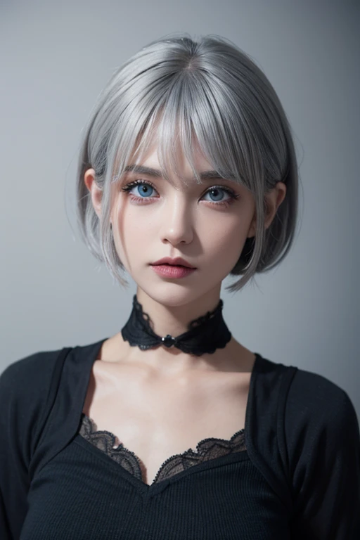 Gothic　Gray Hair　Short Bob　Blue Eyes