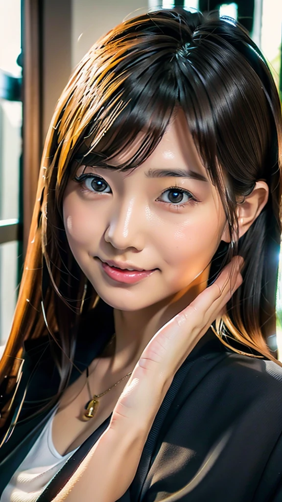 Portrait of Mayuri Shiina, Beautiful Japanese girl face, mayuri shiina, Yoshitomo Nara, deayami kojima, Realistic young gravure idol, Young and cute gravure idol, Japanese Model, Young Sensual Gravure Idol, Chiho,Japanese Beauty、Looking here、front photo、Photorealistic、Full-body photo、Gray office uniform、OL、Office Lady、Short skirt、Full body photo、Black Hair